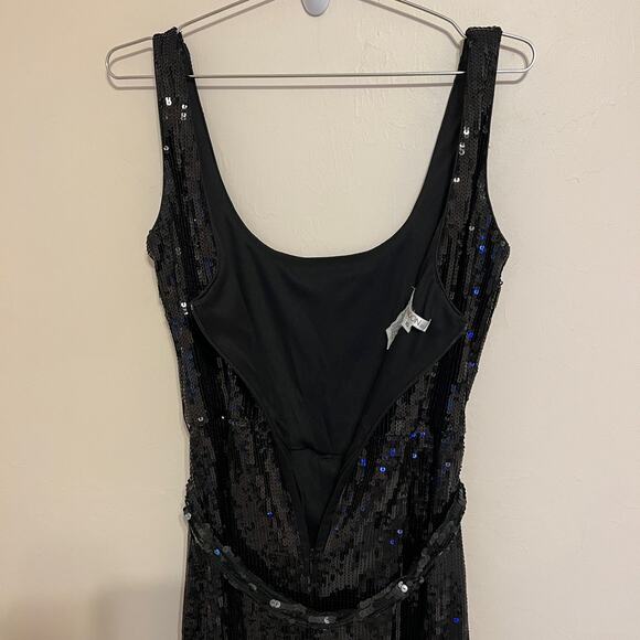 Maggy London Black Sequin Sleeveless Dress with Front Tie Size 10 - Picture 7 of 11